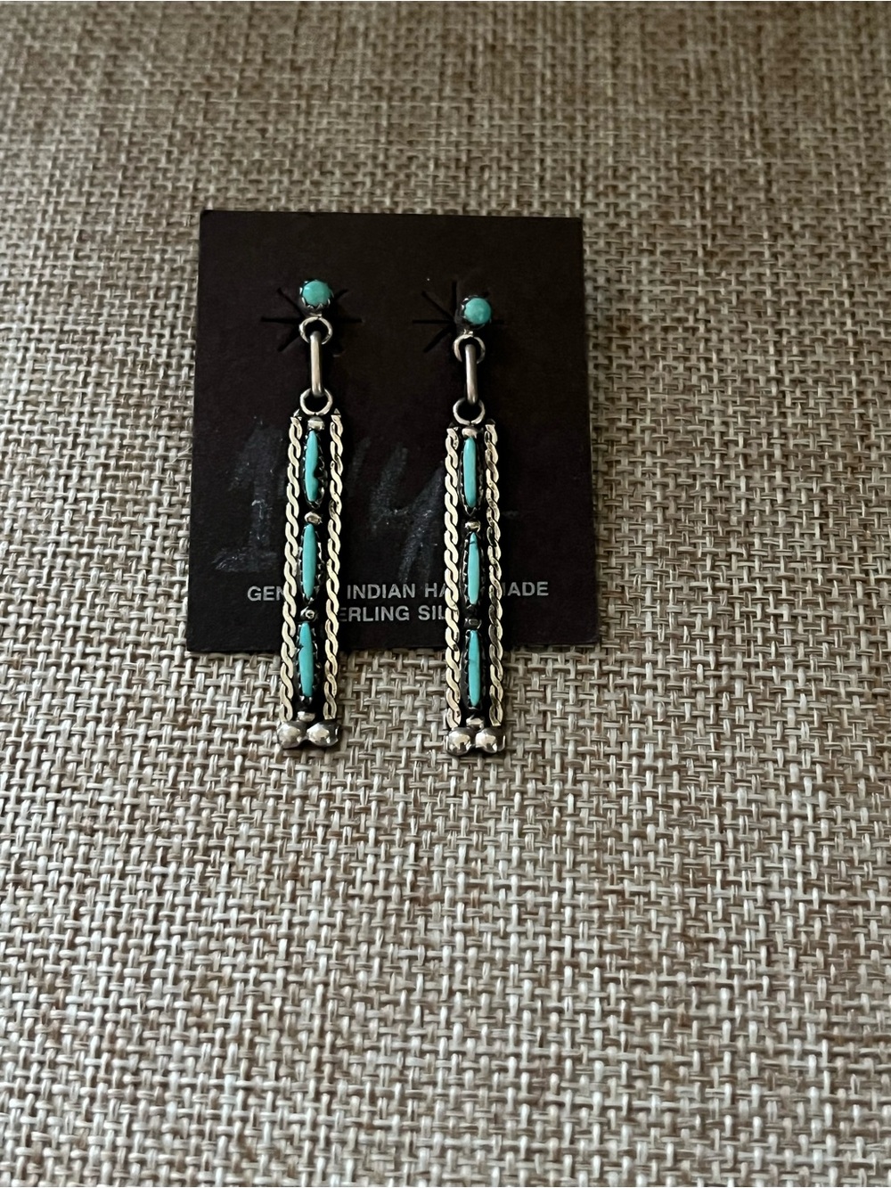 Sterling Silver Turquoise Drop Earrings - Handmade Southwestern Style - Picture 6 of 7